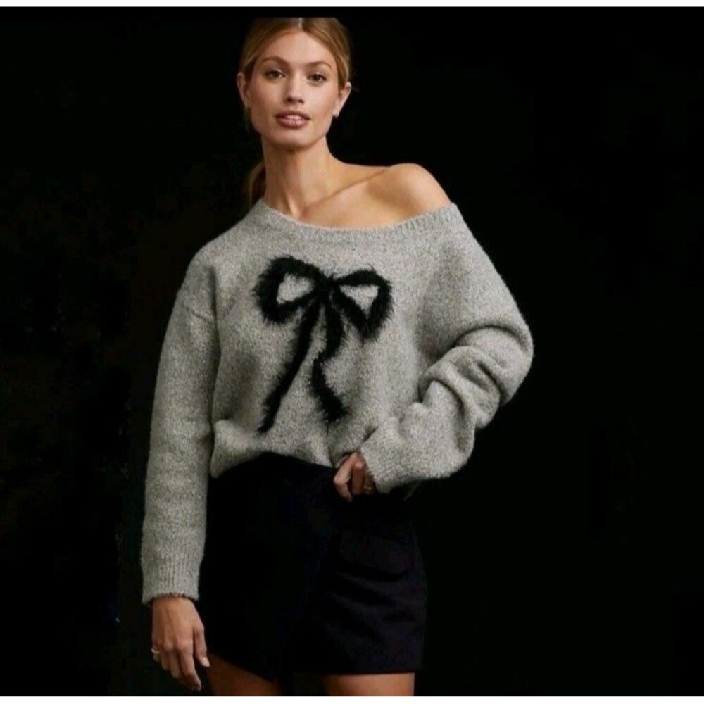 Anthropologie Maeve Sweater Bow Icon Shimmer Off Shoulder Size Small